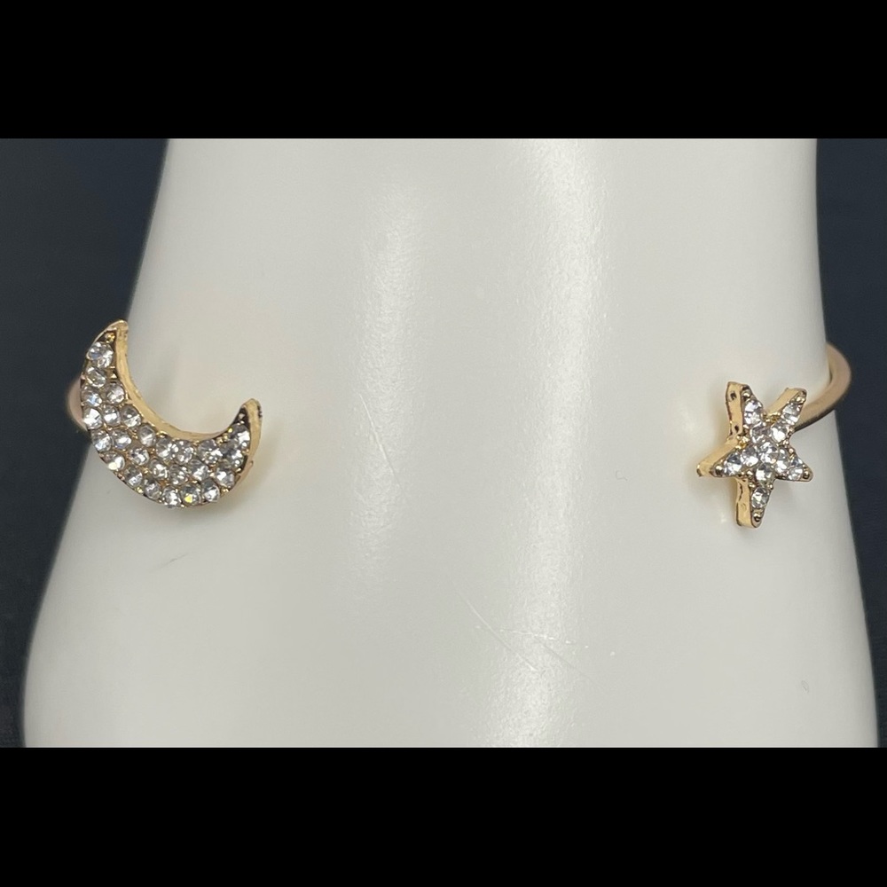 Dainty Star & Moon Gold Toned Cuff  Bracelet w/Rhinestones - Picture 9 of 10